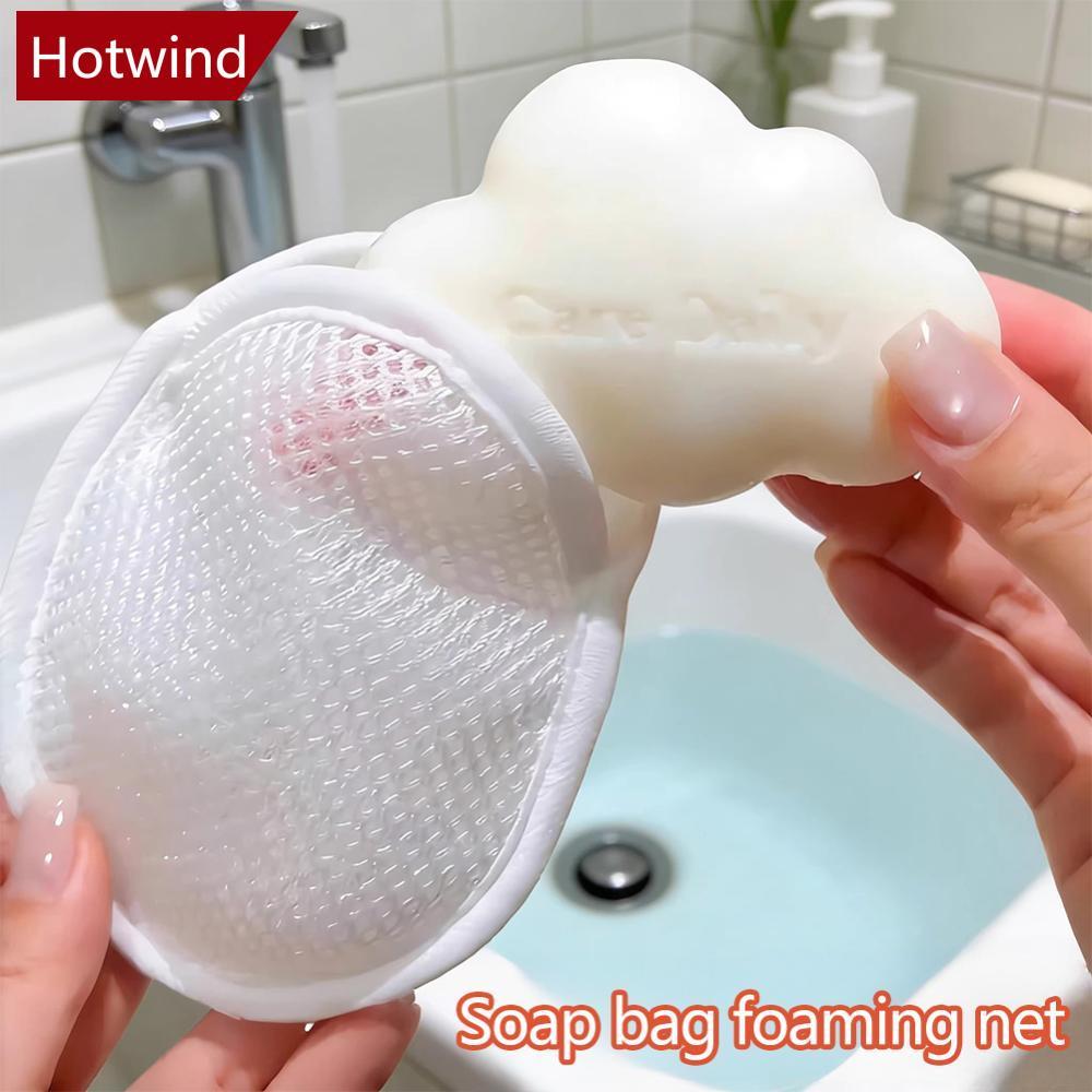 HOTWIND 4 Pçs/Set Dupla Face Poliéster Espuma Sabão Malha Saco Banho Bolha Fabricante Esfoliante Ferramenta De Limpeza D