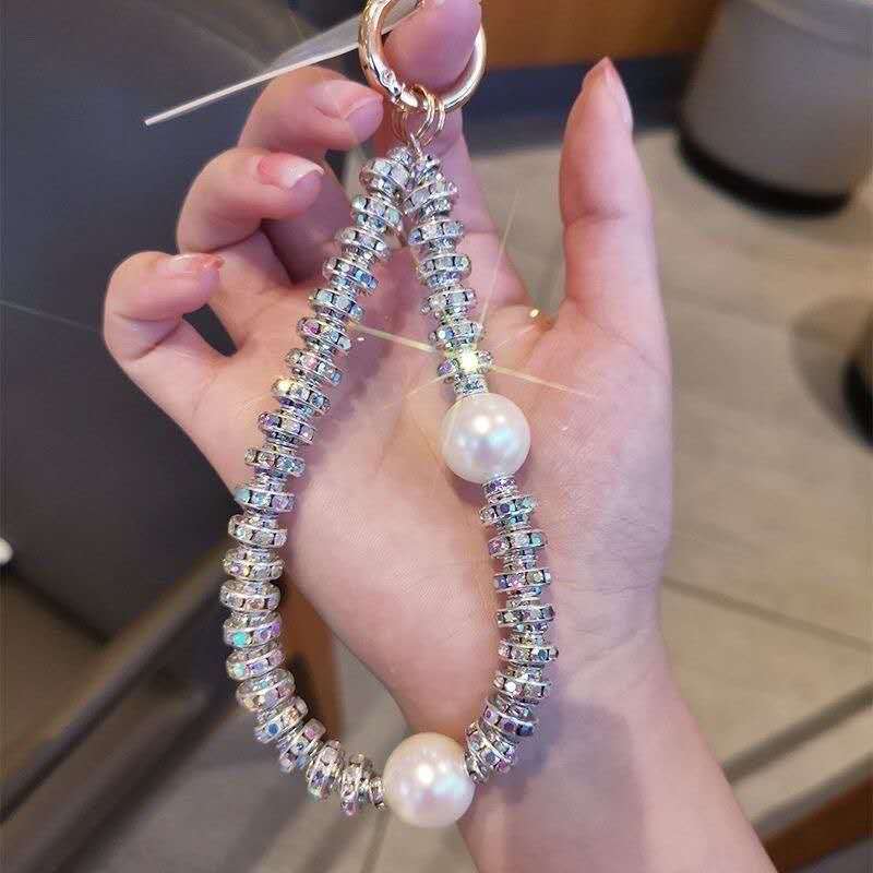 Cordão de 2 Pérolas com Strass para Celular Luxo Segurança e Alta Qualidade AntiQueda
