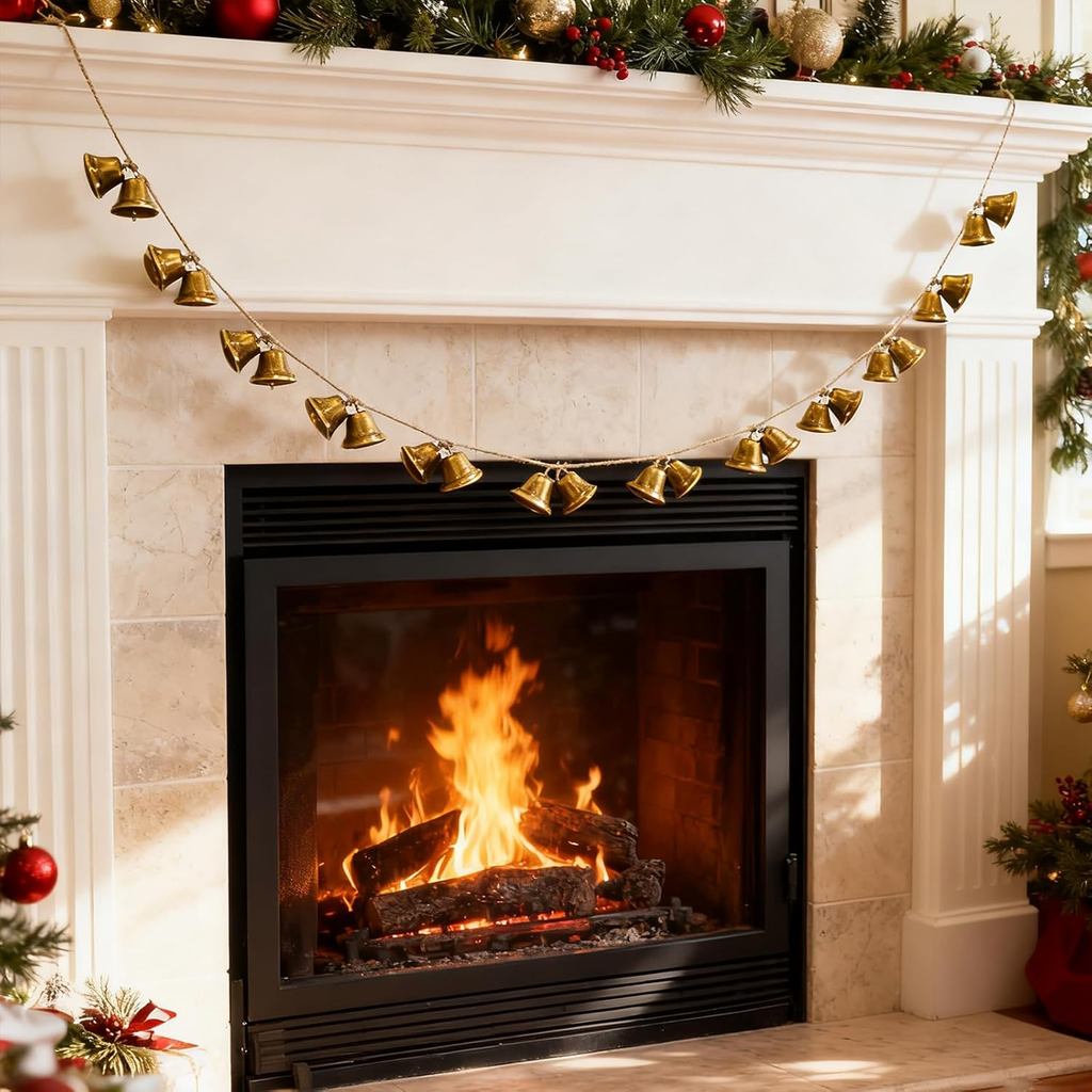 6Ft 24Pcs Christmas Bells Garland Decorations Metal Bell Garlands Vintage Gold Hanging Balls for Christmas Tree Home Off