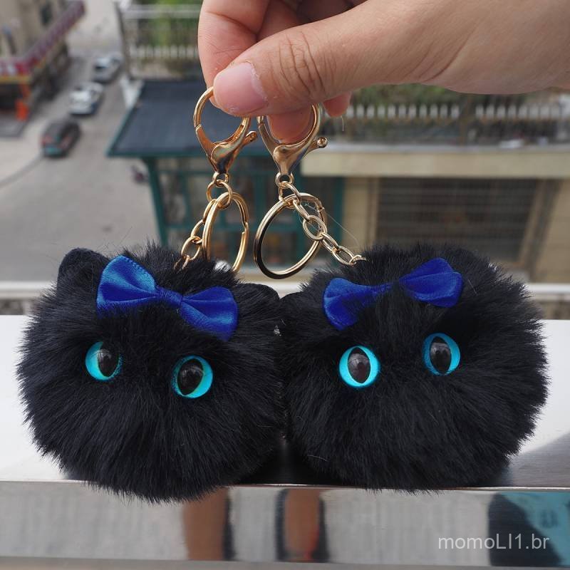 opposite Cat Ball Plush Pendant Keychain Cute Girlish Schoolbag Hanging Decoration Creative Gift Fw0x