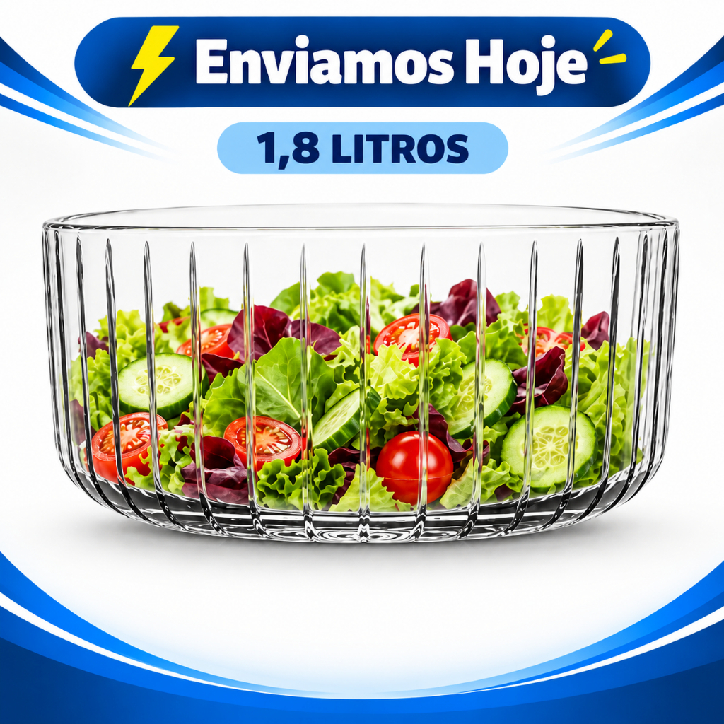 Saladeira Rosewood 1,8L Vidro Canelado Mesa Posta Luxo Tigela Bowl Sobremesa Frutas Salada Cozinha Elegante