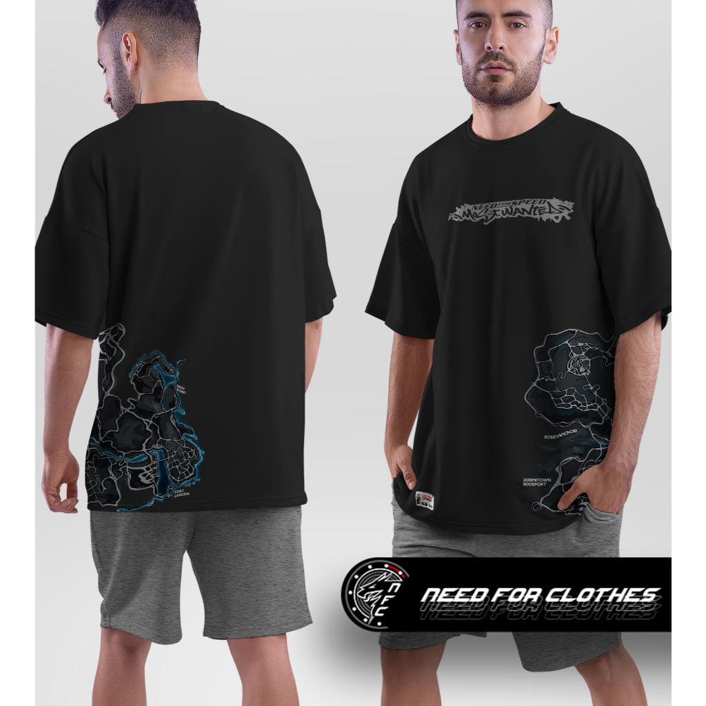 Camiseta Oversized Need For Speed Most Wanted, Mapa Rockport Rosewood Street Racing