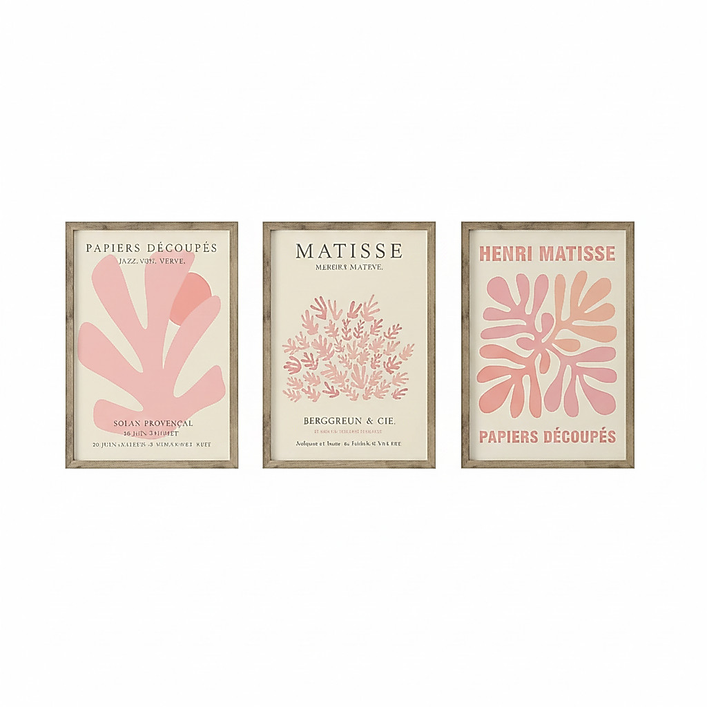 Quadros decorativos Matisse Exposição, Flor Retro abstrato, Coral (3 peças)