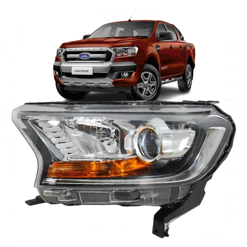 Farol Dianteiro Ranger 16 17 18 19 20 21 22 23 Cromado Com Pisca Âmbar Com Projetor