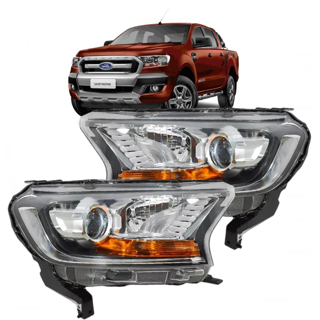 Farol Dianteiro Ranger 16/23 Cromado Com Pisca Âmbar Com Projetor Par