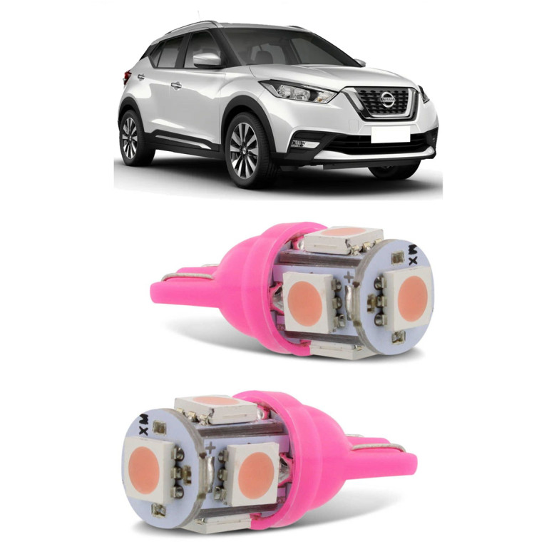 Par Lampada Pingo T10 5 LED Kicks Farol Teto Placa 5w Rosa