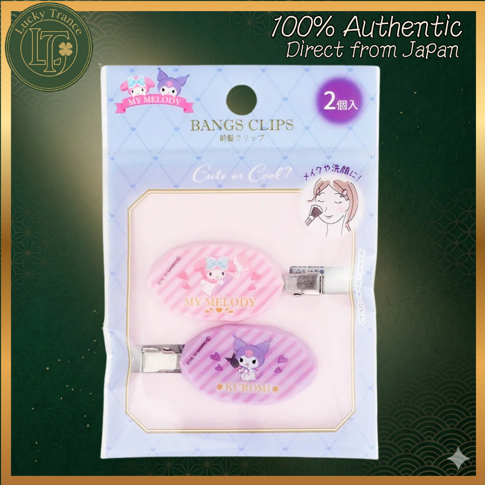 DAISO My Melody & Kuromi Bang Hair Clips 2pc, Flat Plate Design, 6.3 x 2.8cm