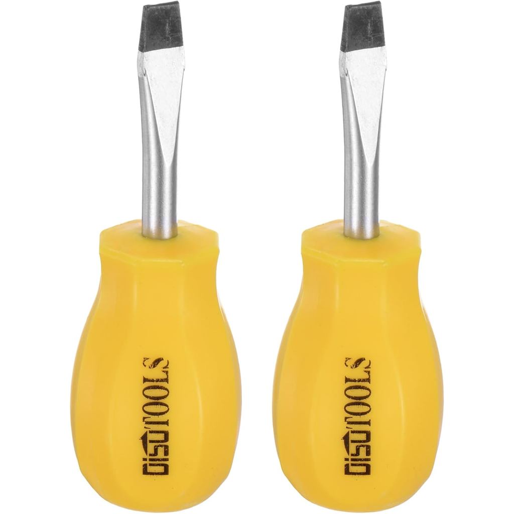 HARFINGTON 2pcs SL6 Short Tip Slotted Screwdriver Stubby Magnetic Flat Head Screwdrivers CR-V Small Pocket Screwdriver f