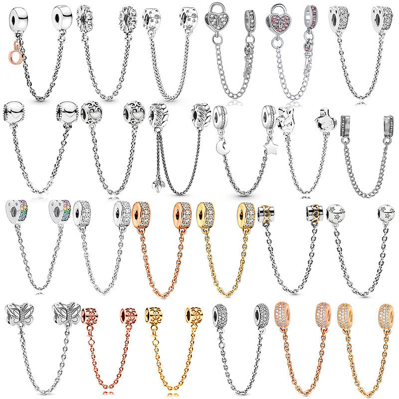 Pulseira Cadeia de Segurança Pingente Vintage Charme 925 Pulseira de Prata Beaded Jóias DIY Acessórios de Jóias