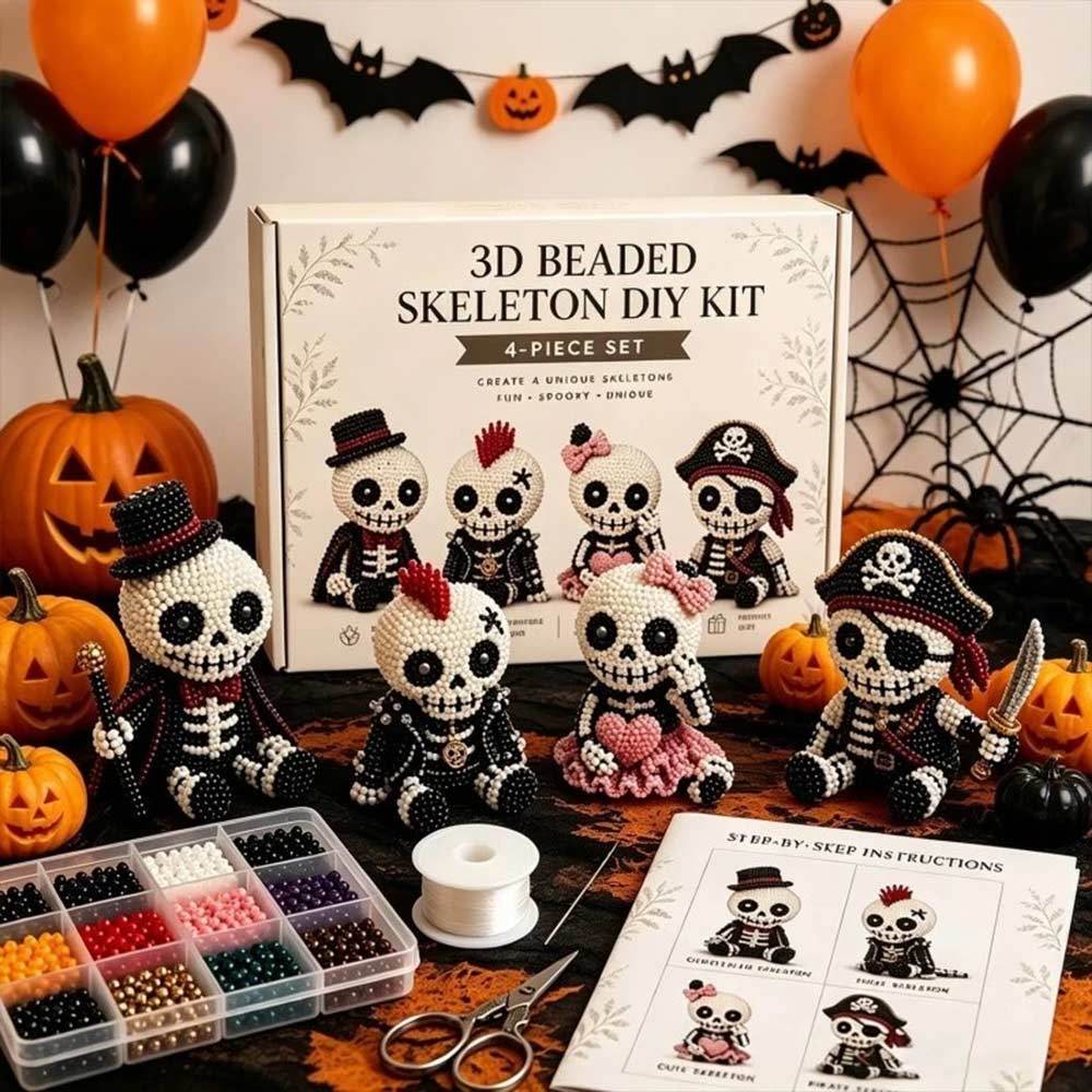 Petite 3D Beaded Skull Skeleton Craft Kit and Instructions, Cute  DIY Skeletons Beading Set