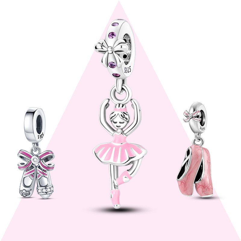 925 Encantos De Prata Encaixam Pulseira Original De Presente Ballet Girl Dance Shoes Beaded DIY Beads