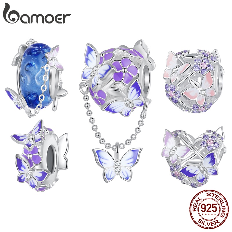 Bamoer 925 Sterling Silver Butterfly Beaded Series Acessórios Diy Adaptados Com Pulseiras Para Estudantes Femininos SCC2460