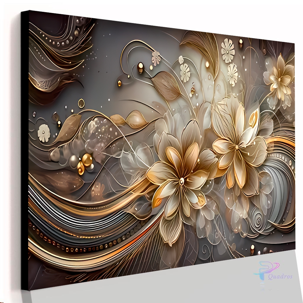 Quadro Decorativo Flor de Cobre Vitral Cristal Dourado Ouro Flores Floral Casa Sala Quarto Parede Decoração