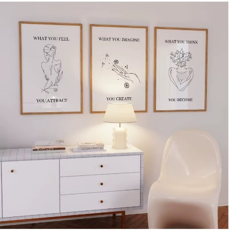 Quadros decorativos Modern afirmação positiva espiritual, moderno, estética, linha b/w, arte (3 peças)