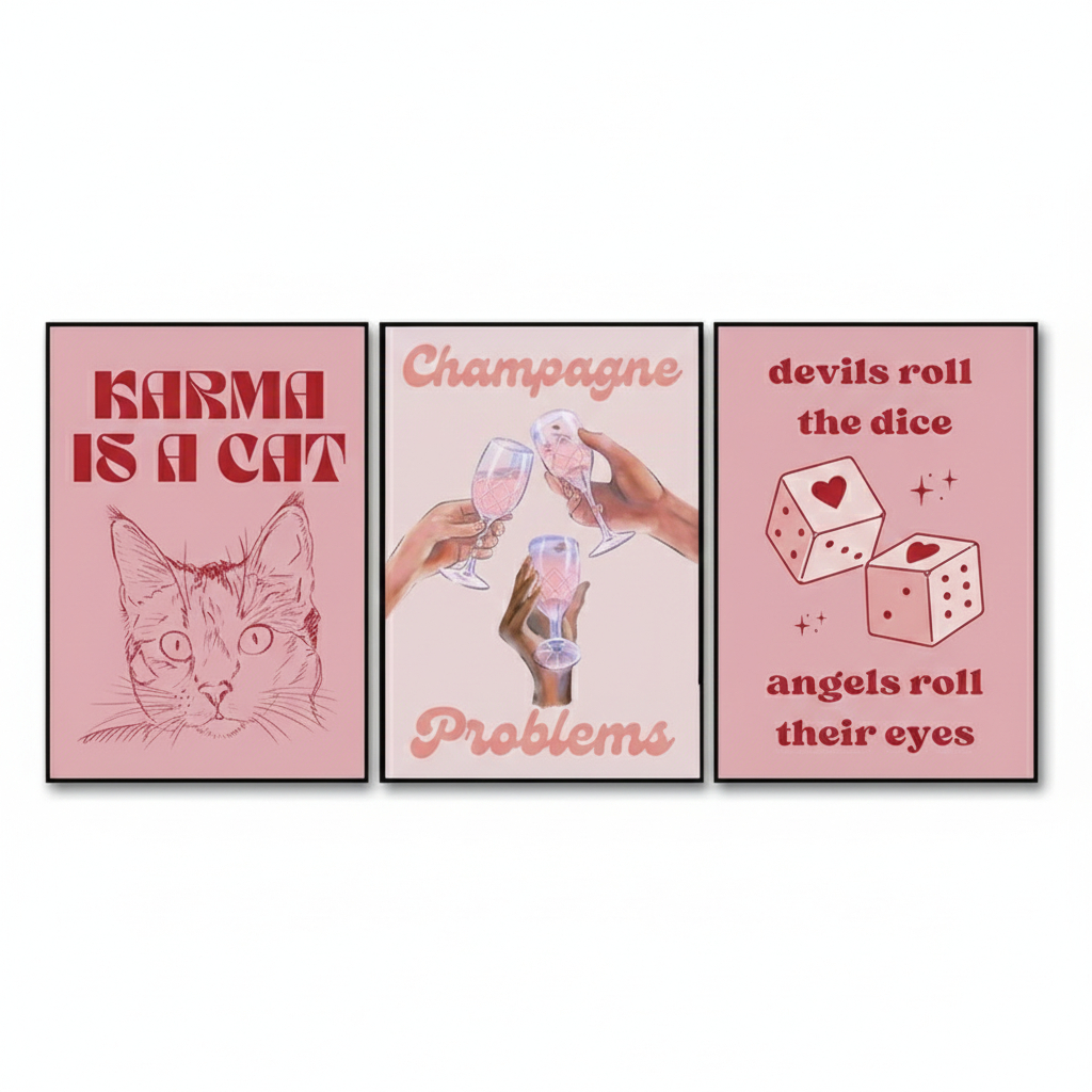 Quadro decorativo Pink vibe (3 peças)