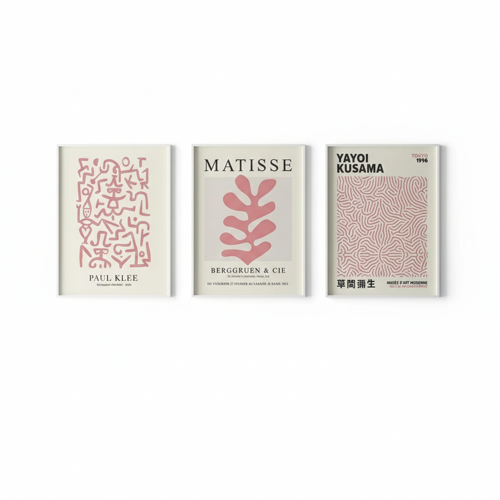 Quadro decorativo Pink and white (3 peças)