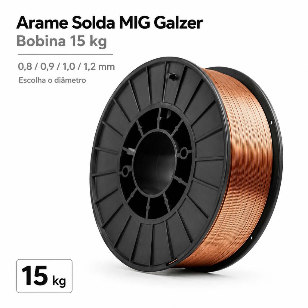 Arame Solda MIG/MAG Galzer ER70S-6 15kg 0,8 0,9 1,0 ou 1,2mm Escolha a Bitola