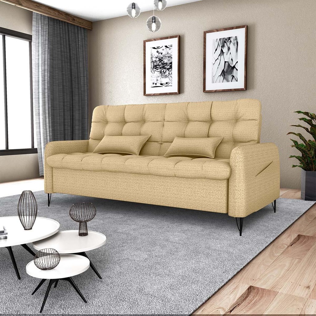Sofá Cama Luxo 3 lugares casal confortável com almofadas 2,00 Larg Pillar Matrix