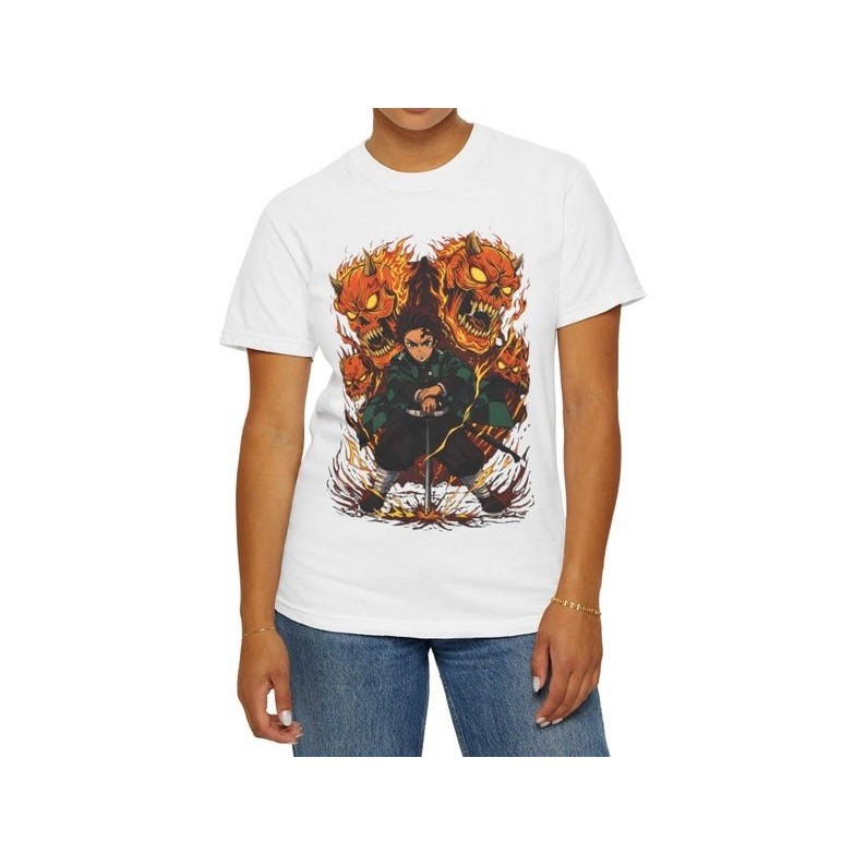 Camiseta Estampada Anime Estilo Demon Slayer Flame Pillar, Camiseta Unissex De Algodão Puro Estilo Streetwear