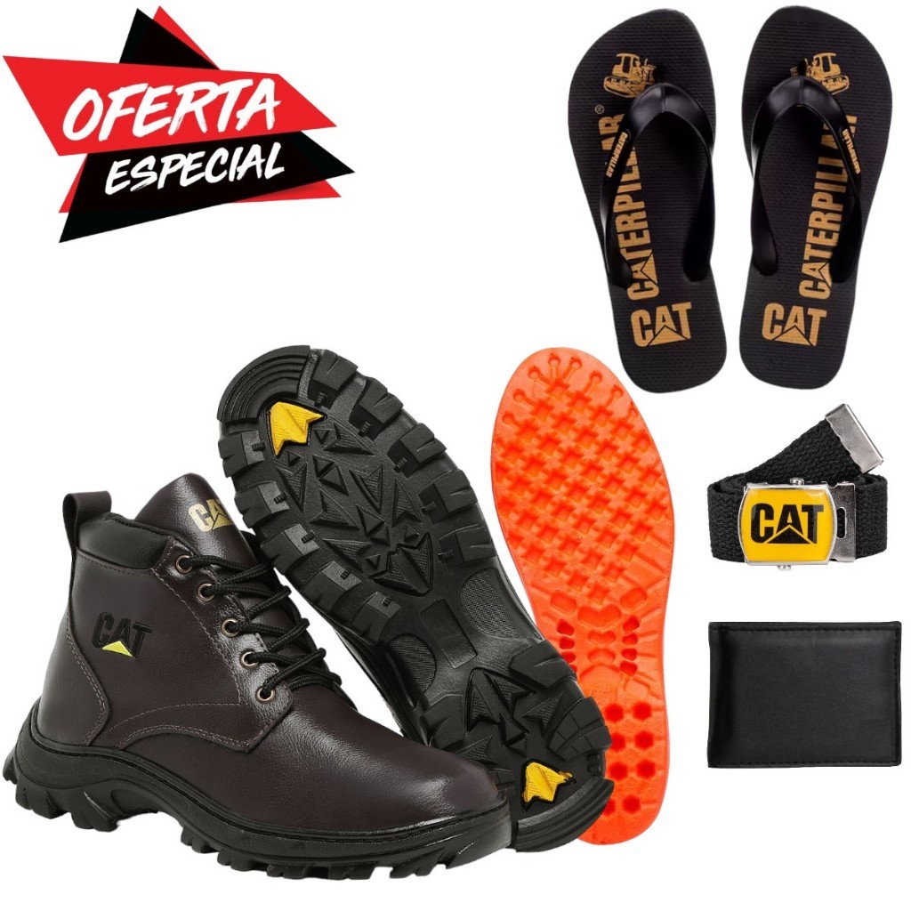 Bota Coturno Cater-pillar mais kit 3 com Chinelo Carteira e Cinto Dia a Dia