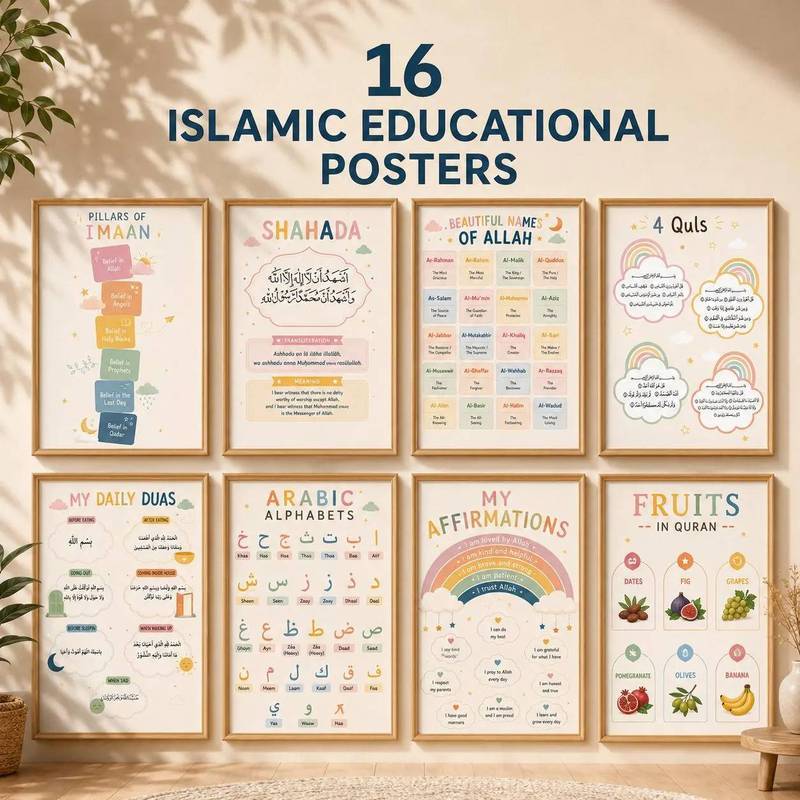 Kids Wudu Salah Five Pillars Islamic Educational Learning Poster No Frame Canvas Painting Children's Room Wall Decor