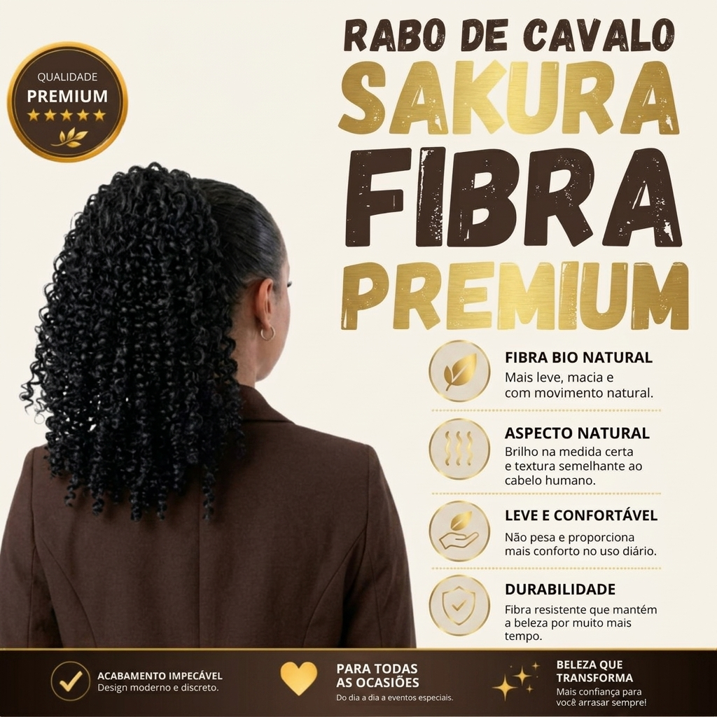 Rabo de Cavalo Cacheado 55cm Bio Fibra Premium Aspecto Cabelo Humano Brilho Natural
