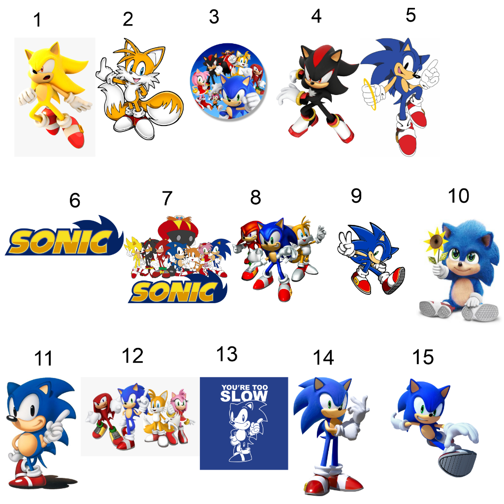 15 Estampas Impressas Prontas Sonic, Shadow, Robotnik, Knuckles, Amy Rose, Tails Para Camiseta Sublimação