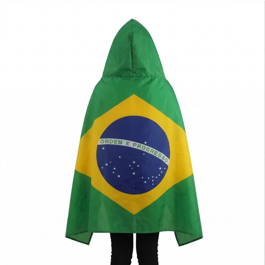 Bandeira Brasil 90x150cm Body Flag Capa Torcedor brasileiro Com Capuz Estampa Dupla Copa do mundo Futebol e Festa Brasil