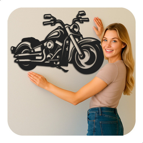 Placa Decorativa Moto Custom ACM Preto 90x60cm 3D Vazado