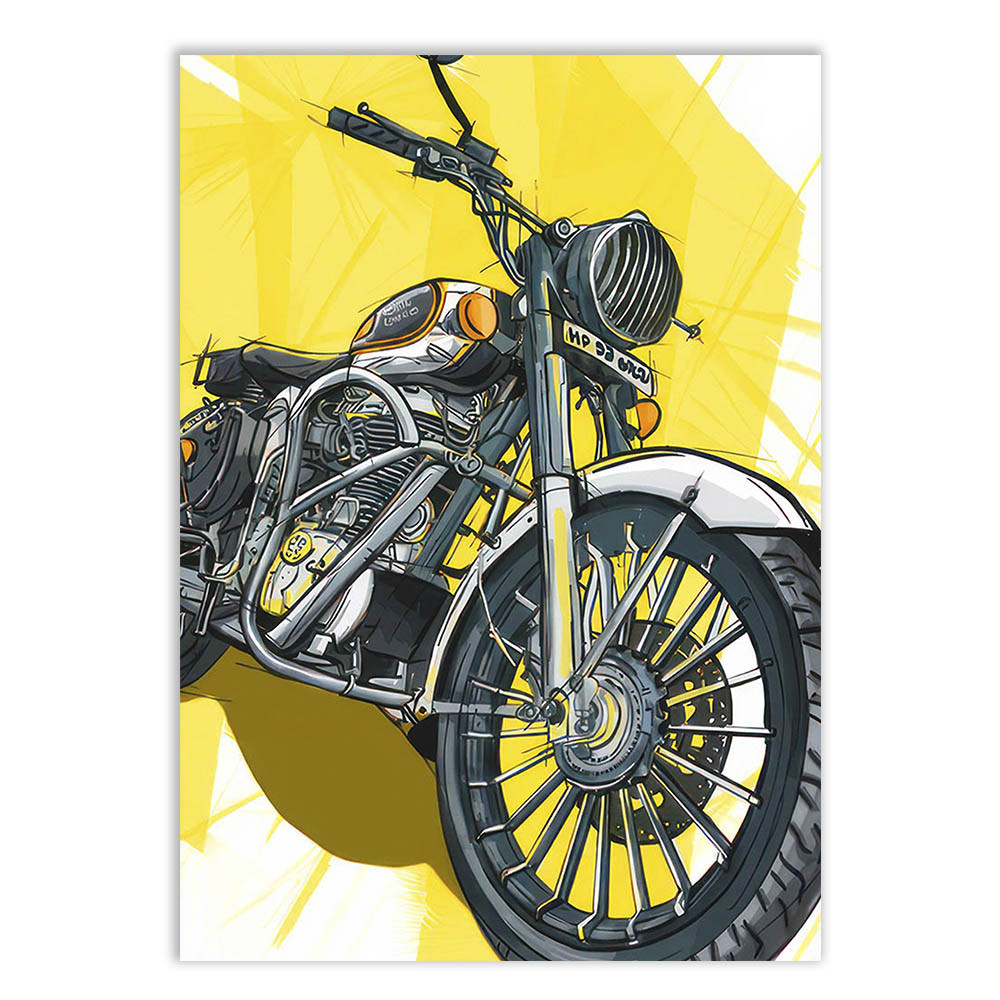 Placa Decorativa Moto Custom Ilustração Amarela Decoração Poster