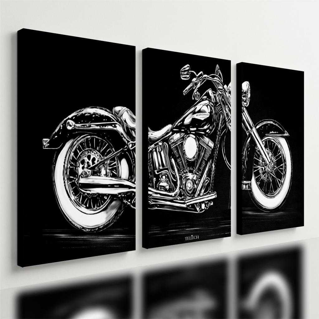 Kit 3 Quadro Decorativo Moto Clássica Custom Garagem Quarto Qualidade Premium Moderno
