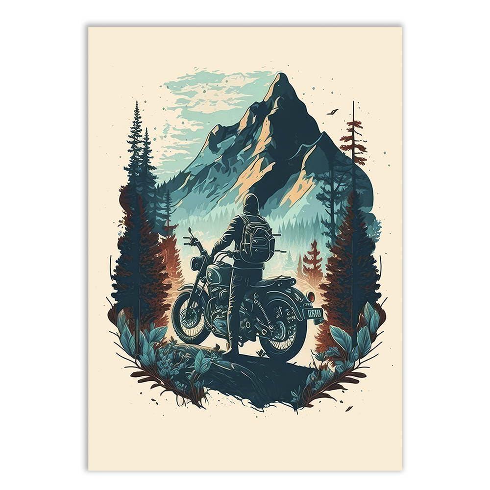 Placa Quadro Decorativo Moto Custom Viagem Montanha Ilustração Quadro Decorativo Decoracao Sala Quarto Parede