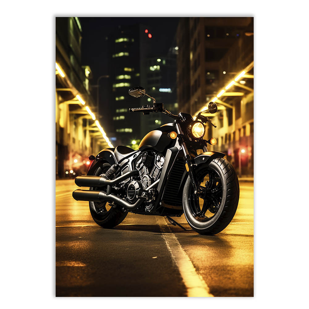 Placa Decorativa Moto Custom Cruiser Ilustração Luzes Decoração Poster Quarto Sala