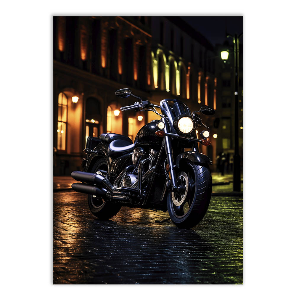 Placa Decorativa Moto Custom Cruiser Ilustração Vila Decoração Poster Quarto Sala