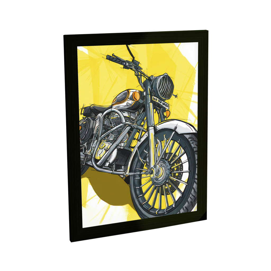 Quadro Decorativo Moto Custom Ilustração Amarela Decoração Poster
