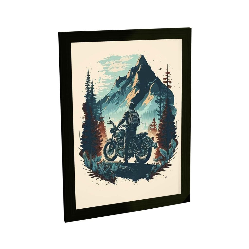 Quadro Decorativo para Sala e Quarto Moto Custom Viagem Montanha Ilustração Decoracao Parede Poster