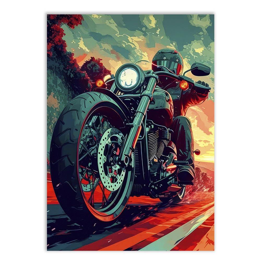 Placa Quadro Decorativo Moto Custom Cruiser Ilustração Vetor Estrada Quadro Decorativo Decoracao Sala Quarto Parede
