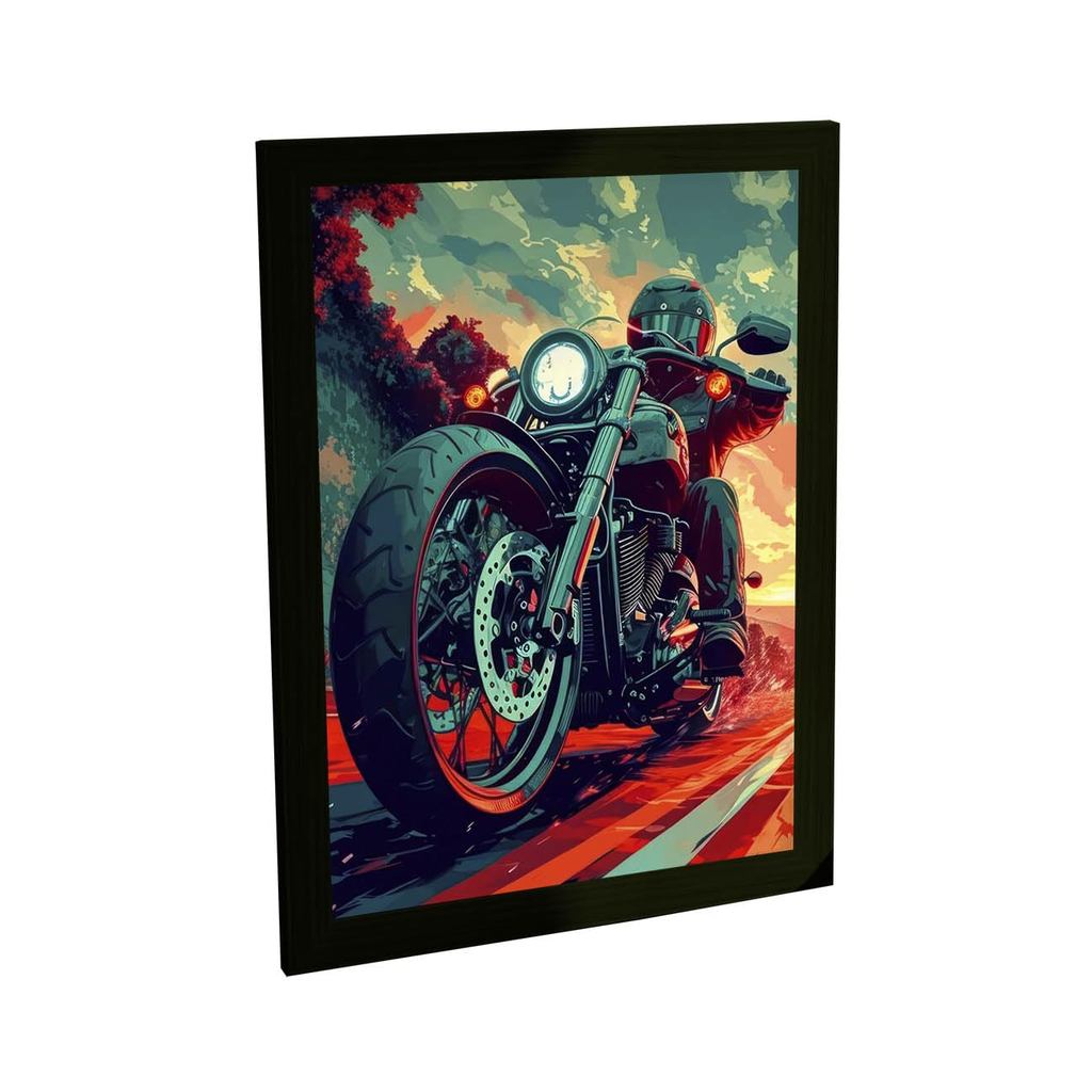 Quadro Decorativo para Sala e Quarto Moto Custom Cruiser Ilustração Vetor Estrada Decoracao Parede Poster
