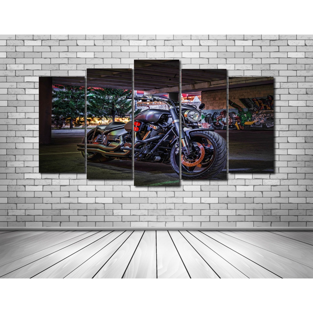 Quadro Mosaico decoração Moto Estrada Custom oficina Arte Colorida - 5 Placas