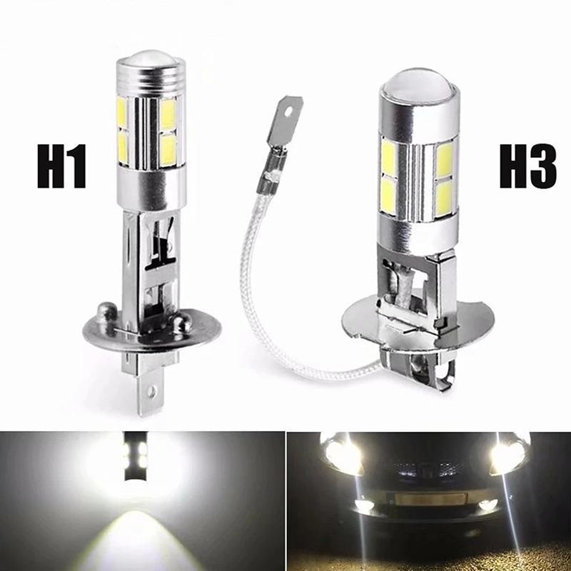 2 Pçs H1 H3 LED Lâmpadas De Carro 6000K Branco Alta Potência 10-SMD 5630 Decodificação Do Luz Nevoeiro Condução DRL Lâmp