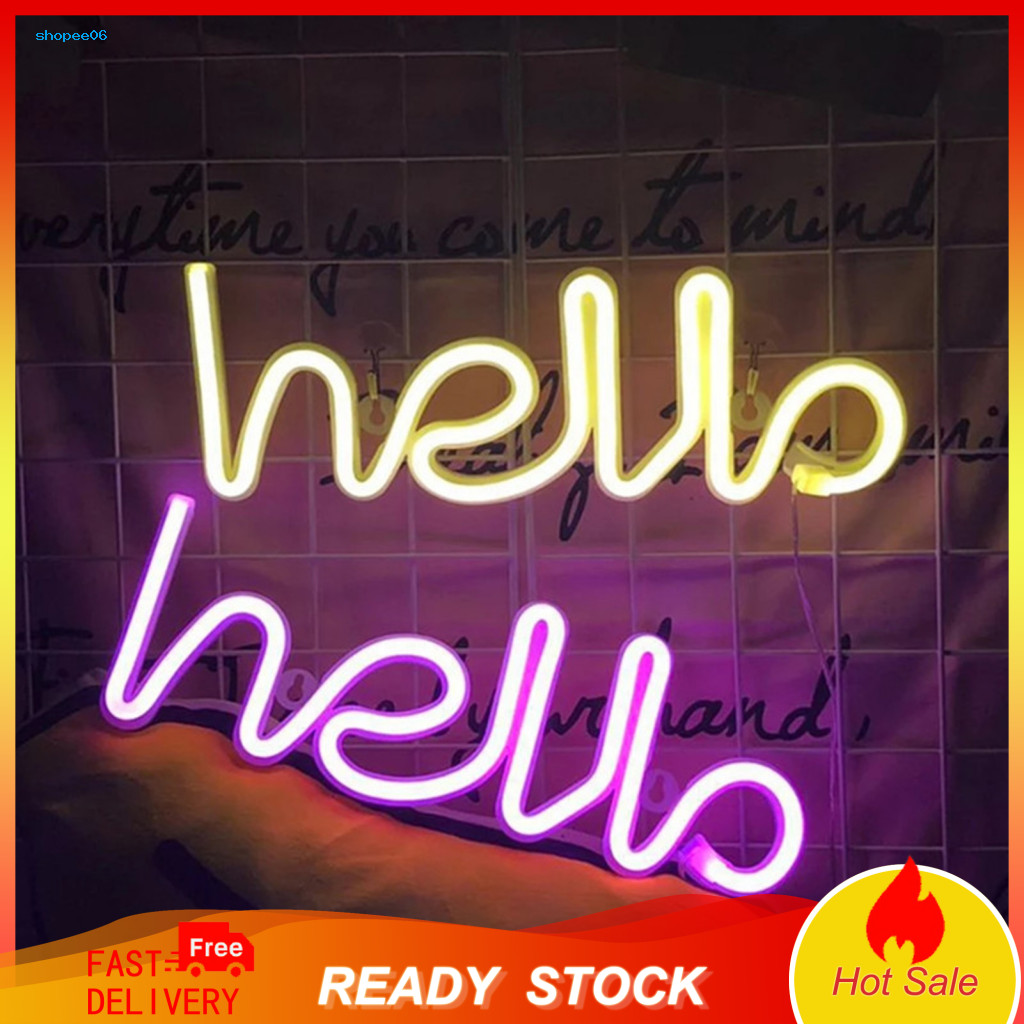Led Neon Light Hello Sign Lamp Usb Battery Operated Non-glaring Wall Decor Party Shape for Home Cafe Bar Birthday Weddin