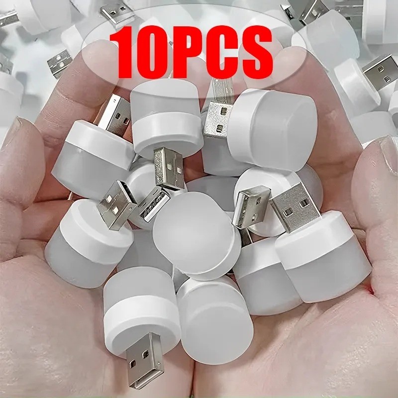 \ ud83d udd2510Pcs USB Night Light Mini LED Lamp Plug in Wall Power Bank Carregando Lâmpadas De Leitura Brancas Quentes