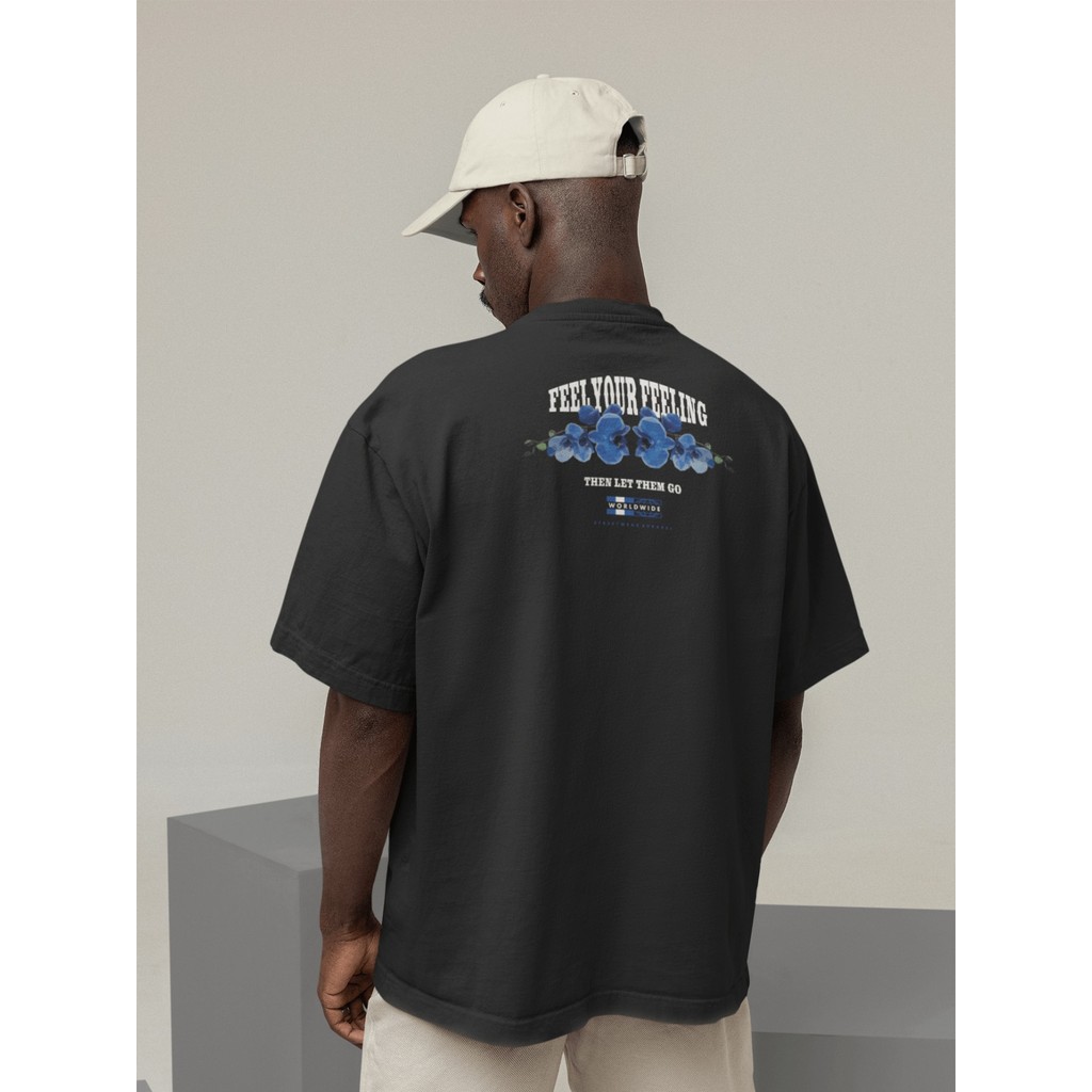 Camisa Camiseta Oversized Gola Alta Streetwear Masculino e Feminino 100% Algodão Preto e Off Whte - FELL YOUR FEELING