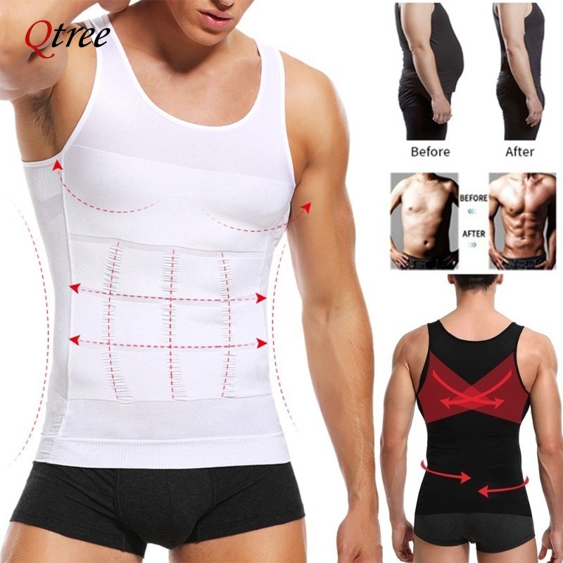 Qtree Masculino Emagrecimento Compressão Corpo Shaper Colete Peito Abdominal Barriga Controle Cintura Trainer Para Perda