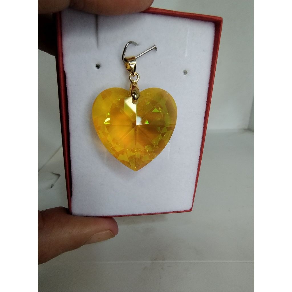Pingente Coração Cristal austríaco 2,8 cm Light Topaz Boreal Folheado a Ouro