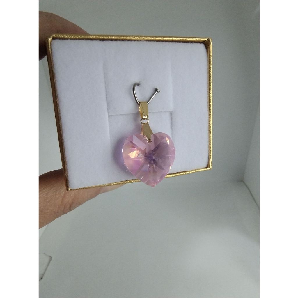 Pingente Cristal austríaco Light Rose Ab 1,8 Cm Folheado a Ouro