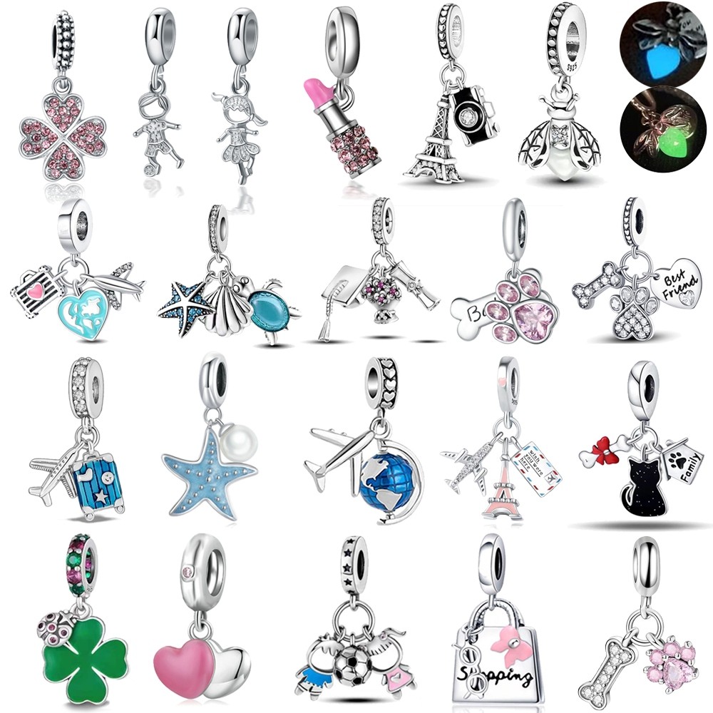 Pulseira com pingente de prata 925, pingente três em um, pingente luminoso de luz noturna