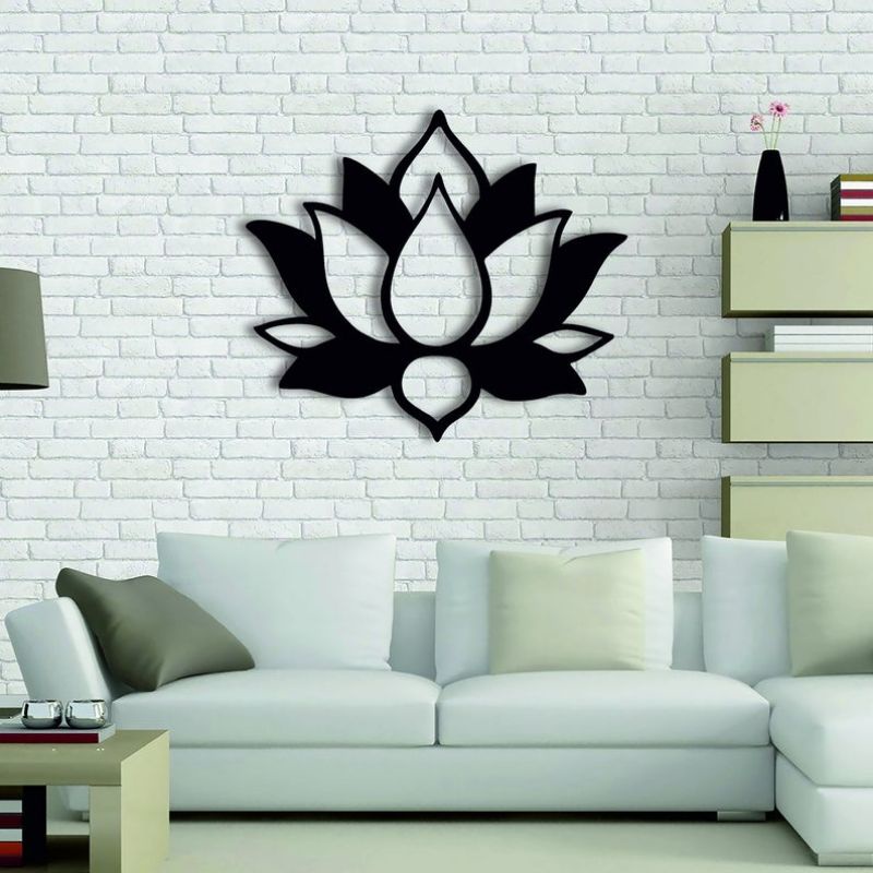 Quadro Decoração Aplique de Parede Decorativo Flor de Lótus Madeira Mdf 3mm