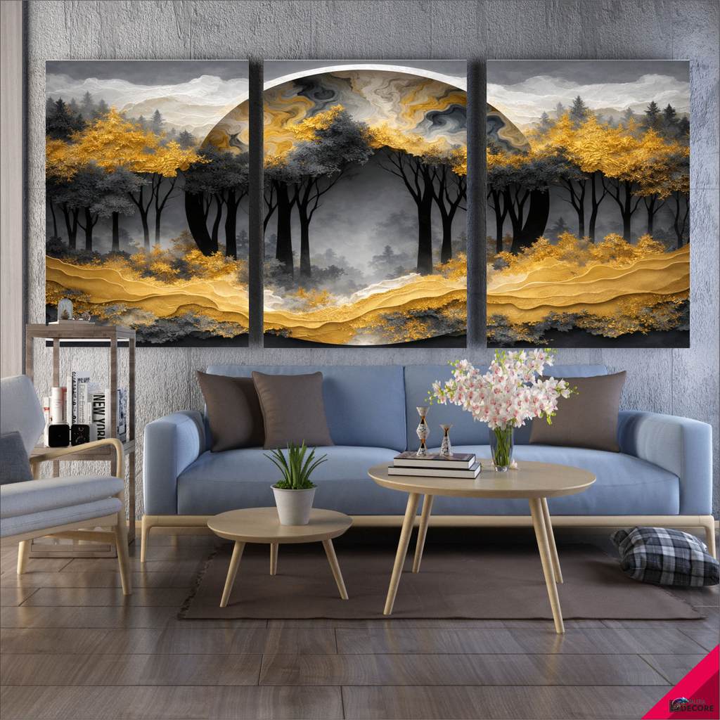 Quadro Decorativo Sala Modern Nordico Luxo Gold Abstrato Marmore