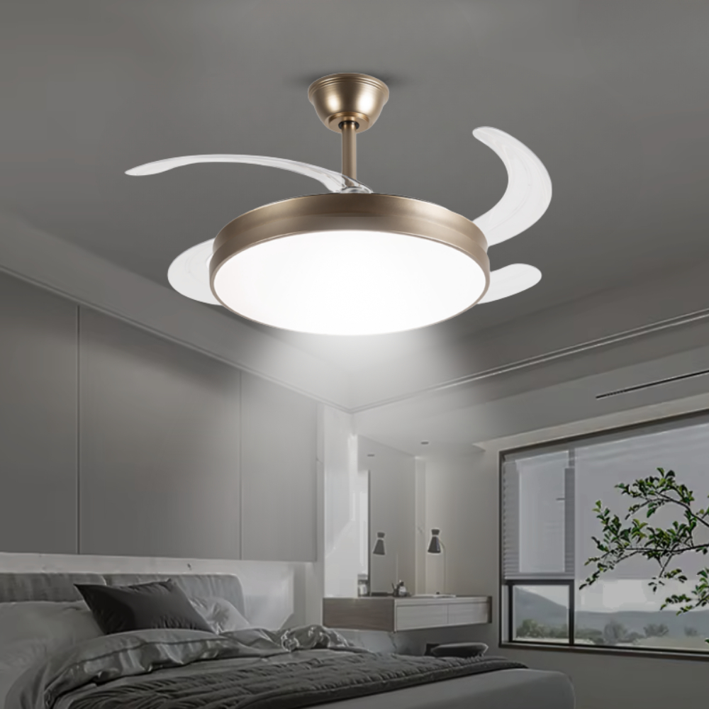 Ventilador Teto Retrátil Dourado Air Lite Multicolor Dim Silver Pás Led 60w Bivolt Opus